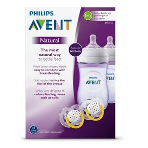 FREE*❤️Philips Avent NATURAL Feeding Bottles Pacifiers Gift Set Anti-Colic 260ml